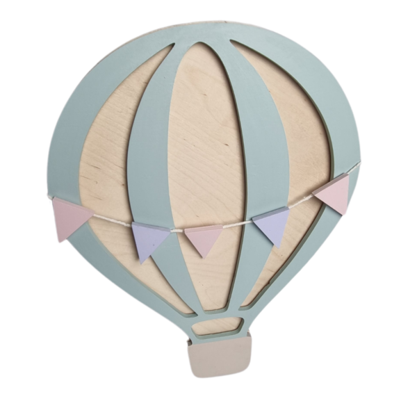 Lampka BALON Błażej z girlandą Ręcznie robione lampki nocne z naturalnego drewna DekoDrewno