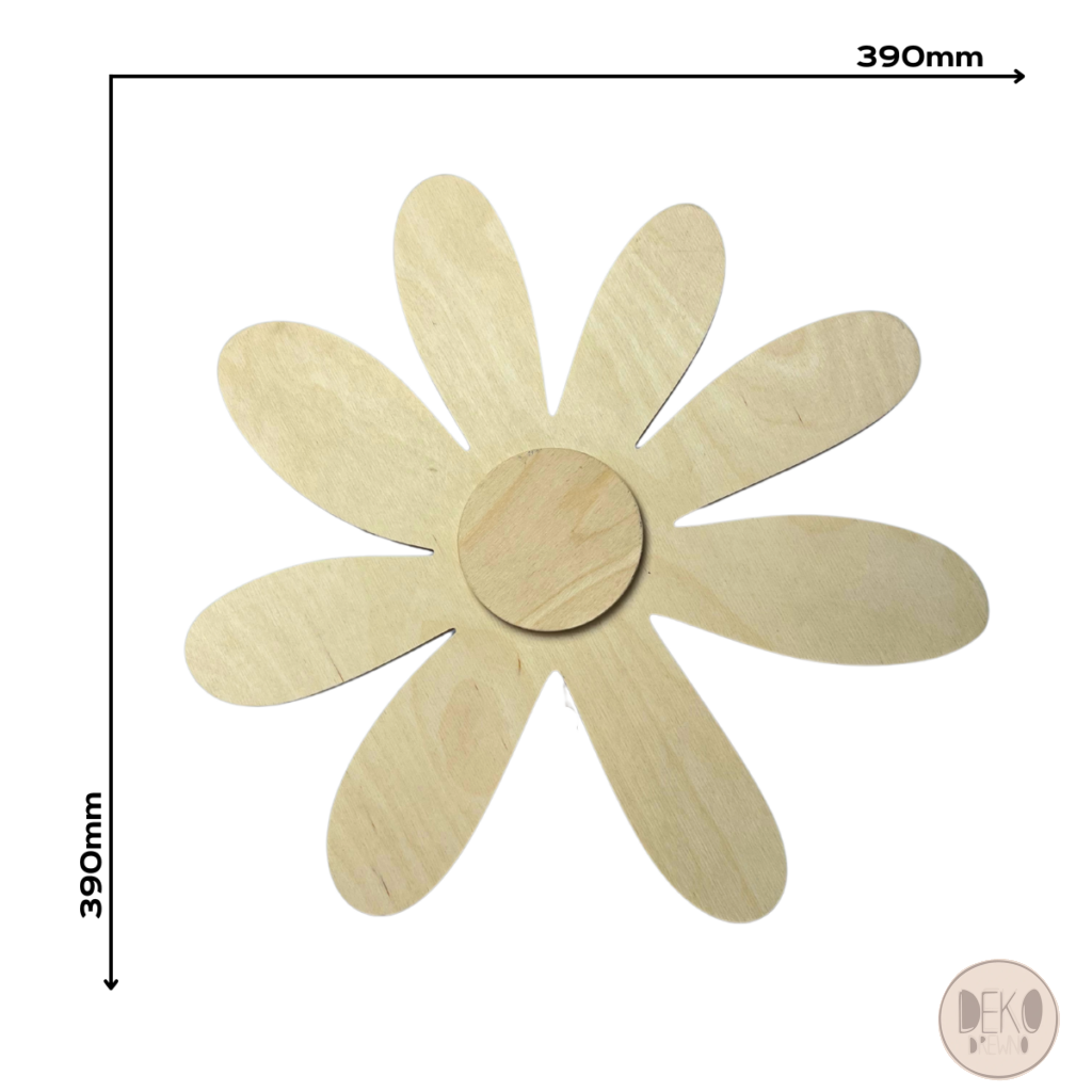 Lampka LED beżowy kwiatek drewniana nocna lampka na białym tle wymiar 390 x 390