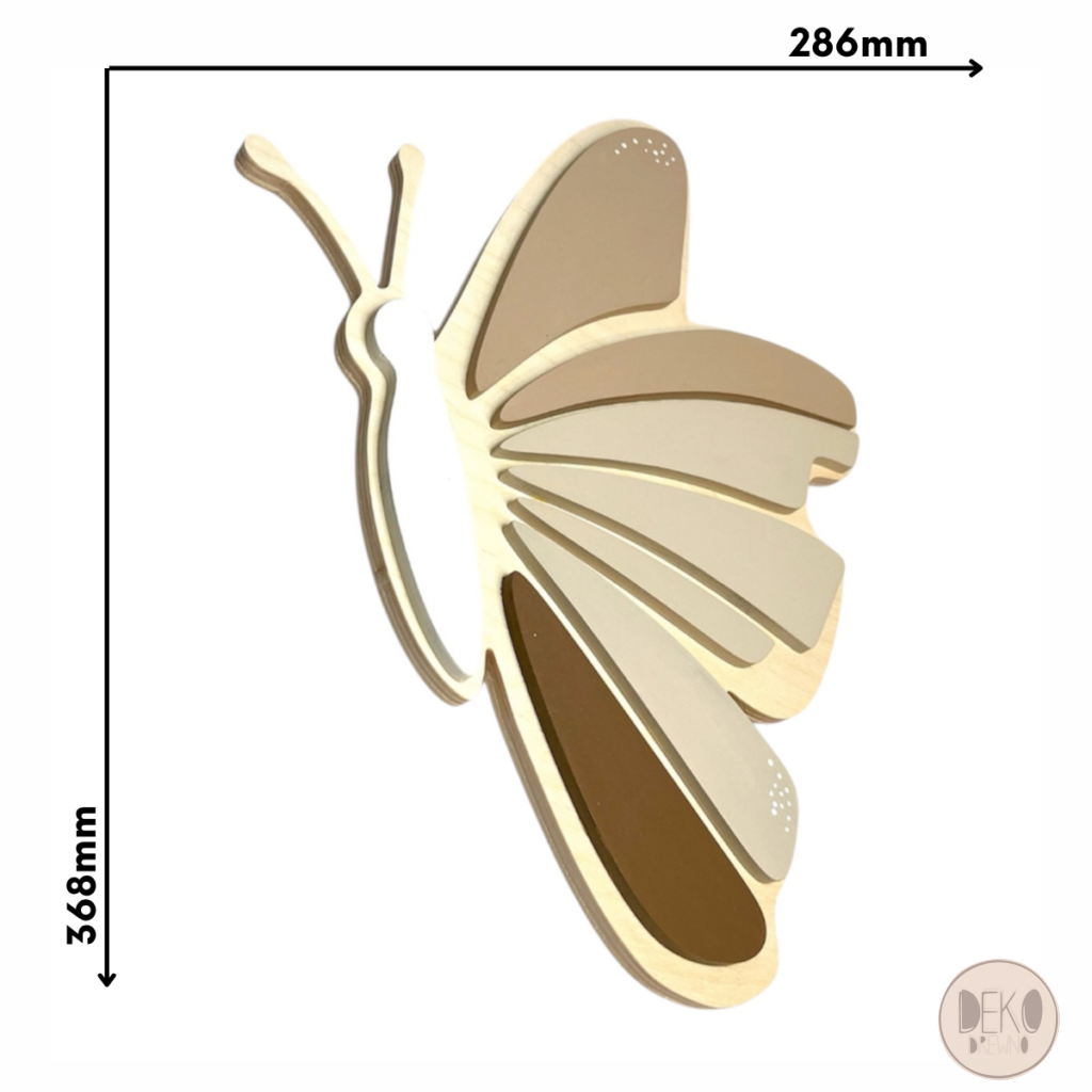 Lampka Led Motyl brąz to naturalna drewniana nocna lampka wymiar 286 x 368