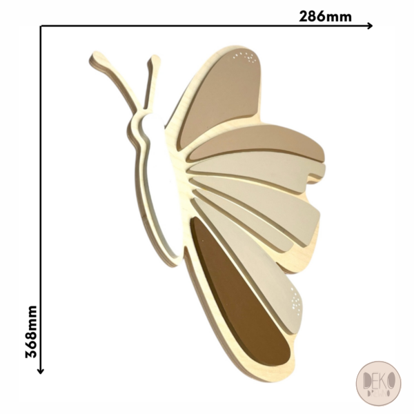 Lampka Led Motyl brąz to naturalna drewniana nocna lampka wymiar 286 x 368