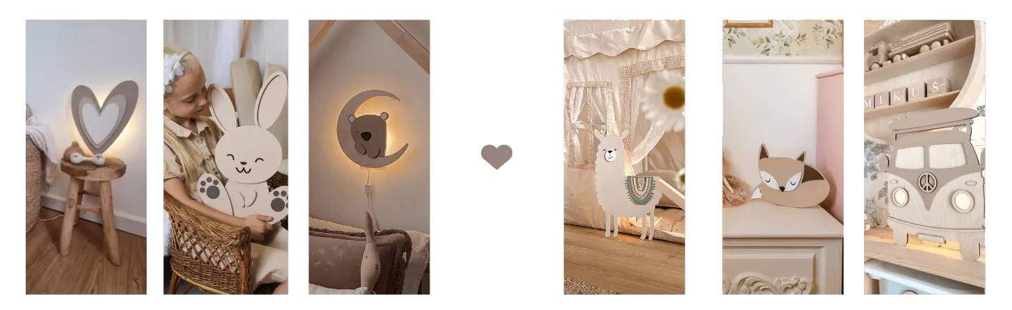Ręcznie robione lampki nocne z naturalnego drewna DekoDrewno selekcja aranżacji w pokoju dziecka