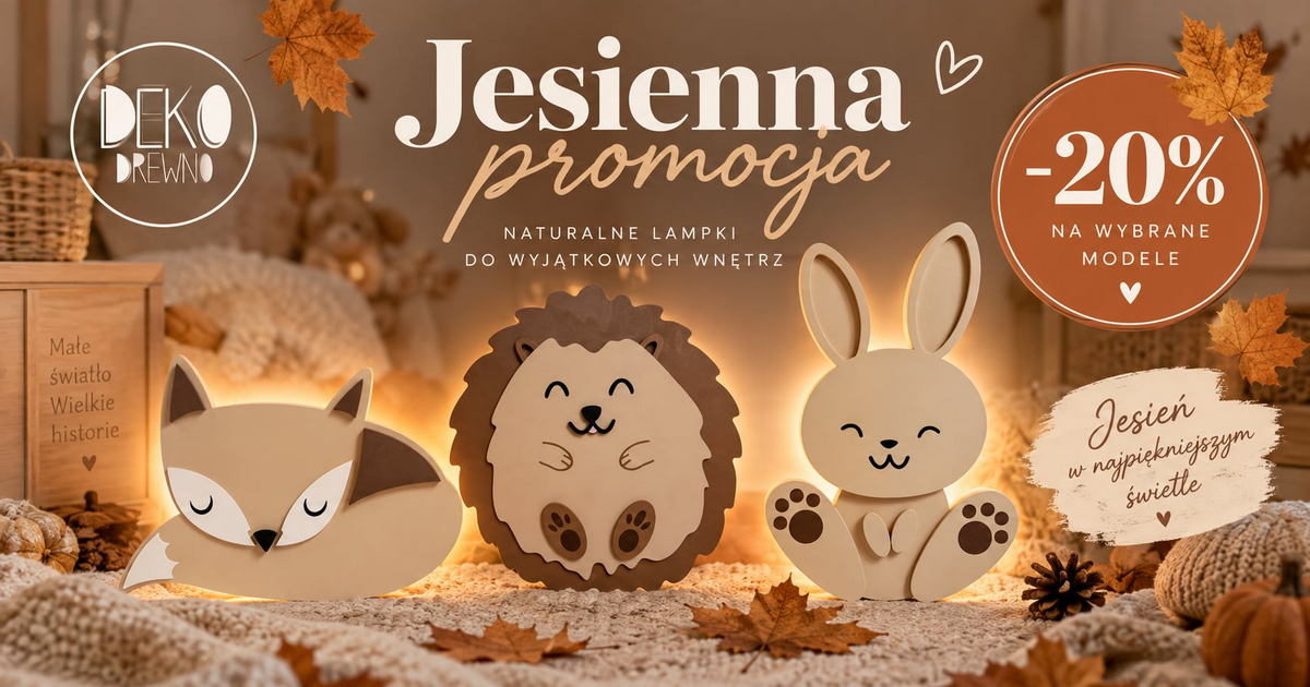 Nadchodzi jesień – czas dłuższych wieczorów, ciepłej herbaty pod kocem i przytulnego światła w domu. Z tej okazji przygotowaliśmy limitowaną kolekcję drewnianych lampek nocnych z motywem lisa, sowy i jeża – trzech leśnych bohaterów, którzy świetnie wpiszą się w jesienny klimat Twojego wnętrza.